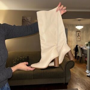 Zara Genuine Leather Cream Boots